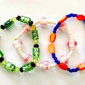 Lot of 3 Bracelets Stretchy Approx 8-8.5" Green, Pink, Blue Discount Shipping!!